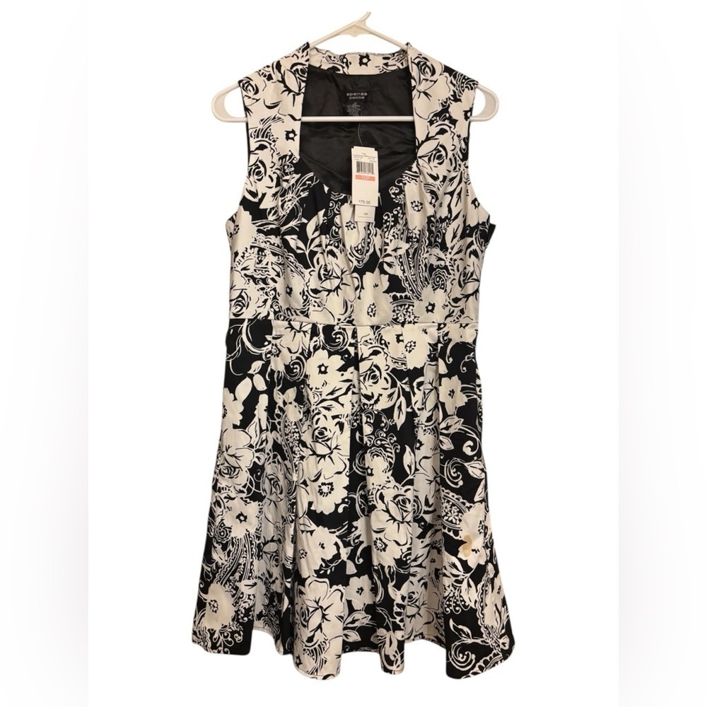 NWT Whimsigoth Spense Black & White Two Tone Dress with Moody Florals | Size 10P